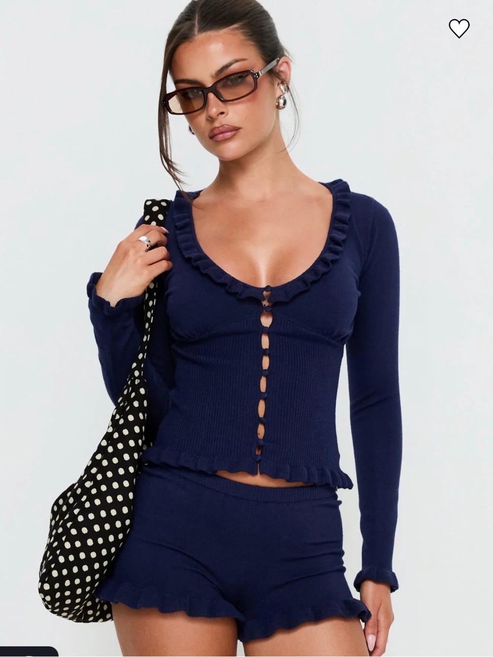Princess Polly Ceria Navy Ruffle Trim Knit Top